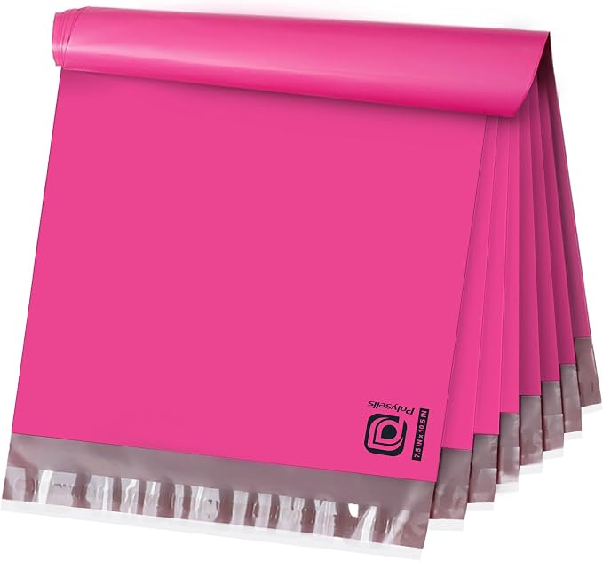POLYSELLS 100 pcs 7.5x10.5 Inches Pink Poly Mailers Shipping Envelopes, Strong Adhesive Sealing, Waterproof, and Tear-resistant Postal Mailing Bags for Clothing, Books, and Accessories