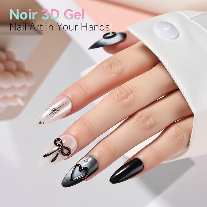 Makartt 3D Gel Nail Art Set – Clear & Noir Sculpting Gel for DIY Embossed Nail Designs – No Wipe Easy-Squeeze Tube Nail Glue for 3D Drawing, Molding, Rhinestones & Decoration (2 x 15g)