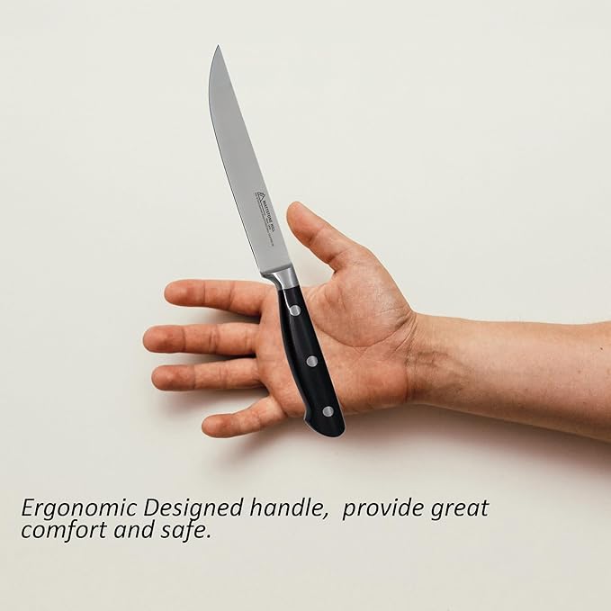 Kitchen Utility Knife - MATTSTONE HILL 5.5 Inch Utility Knife, Prep Knife, German Steel, Triple Rivet Handle, Black