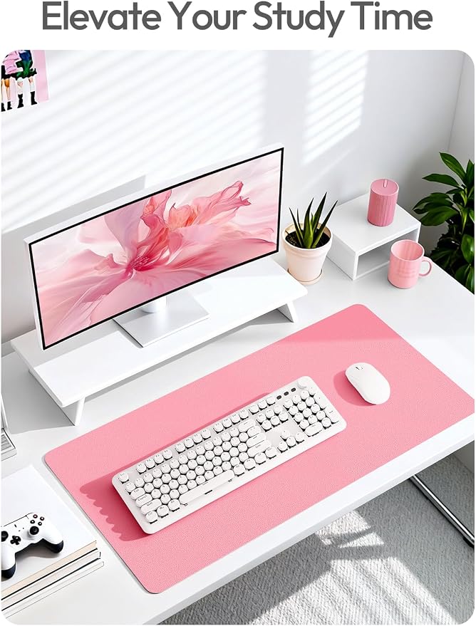 YSAGi Leather Desk Protector, Office Mat, Large Mouse Mat, Non-Slip PU Leather Blotter, Laptop Desk Mat, Waterproof Writing Pad for Office and Home(Pink, 40" x 24")