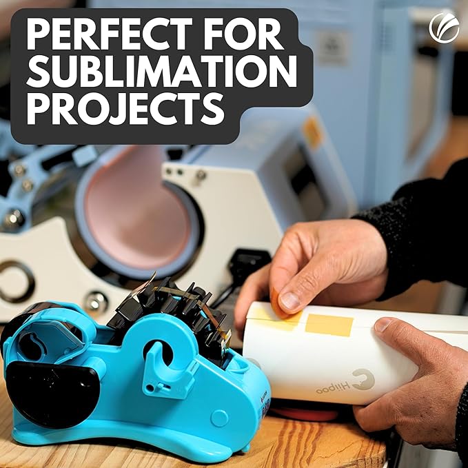 Echomerx Original Tape Dispenser Multi-Roll - Pre-Cut Sublimation Heat Resistant, Cricut, Transfer, Thermal, Press, Thin Double-Sided & Scotch Tapes, 1" & 3" Large Core, Blue