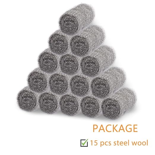 Bulk Steel Wool Roll Kit, Coarse Wire Wool Hardware Cloth Wholesale Packaging, Gap Blocker, Keep Mice Away from Holes/Siding/Pipeline/Vents in Garden, House, 15 Pack × 1.6FT