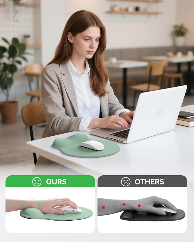 Mouse Pad with Wrist Rest for Desktop Large Ergonomic Mouse Mat(Green) | 10.6''L x 9''W Size, Gel Wrist Support, Non-slip Base, Washable Surface, Laptop Mousepad