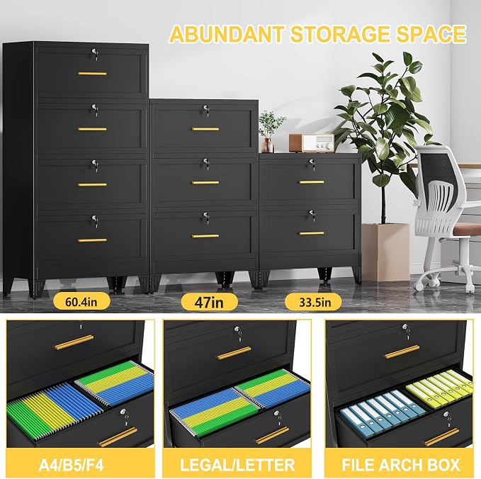 2 Drawer Metal Lateral File Cabinet with Lock for Home Office | Fits Letter, Legal, A4 and F4 hanging folders, individual drawer locks, adjustable feet, anti-tip design, 28.94"W x 33.46"H