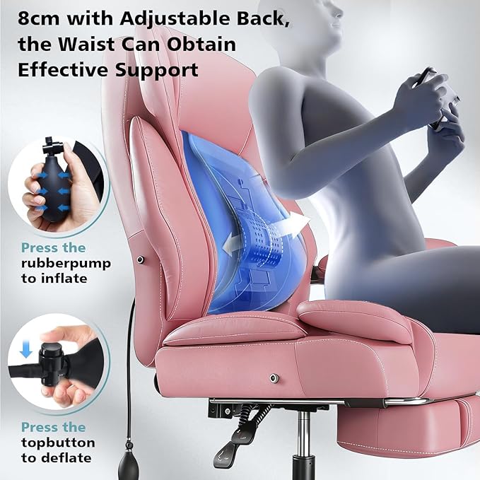 600lbs Big and Tall Office Chair for Heavy People,Heavy Duty Comfy Executive Office Desk Chair with Adjustable Lumbar Support,High Back Reclining PU Leather Computer Chair (Classic, Pink)