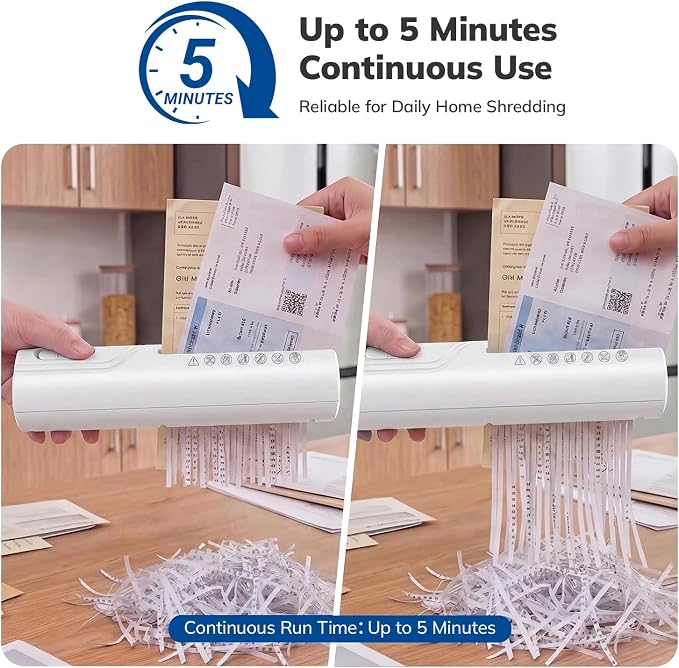 Mini Paper Shredder, Portable Paper Shredder for Home, 3-Sheet Strip Cut 4mm, Compact Paper Shredder with Forward & Reverse and Overheat Protection, Small Shredder for Desk and Home Office (L, White)