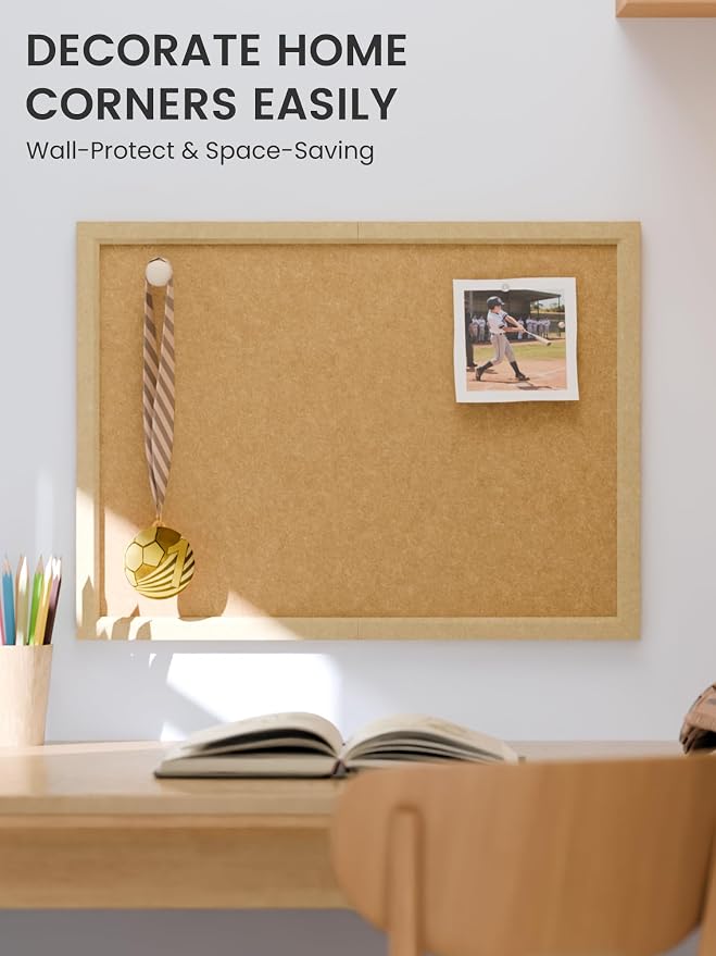 Fluxynara 23.6" x 17.1" Felt Frame Bulletin Board, Sunset Yellow | Cork Board Alternative with 12 Removable Adhesive Tabs, Foldable Pin Board for Wall, Home, Office, Classroom & Dorm
