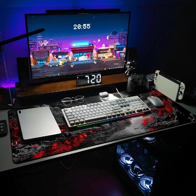 Extended Gaming Mouse Pad, Large Mouse Mat 3 mm Nature Rubber Base Mousepad with Stitched Edges, Non-Slip Desk Mat for Office Home Great Gift 31.5x11.8 Inch (Dark Canyon 6)