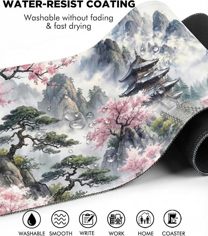 Mouse Pad, Desk Mat, 31.5x11.8in Large Mousepad, Peach Pavilion | Desk Pad with Stitched Edge & Rubber Non-Slip Bottom, Gaming Mouse Pad, Extended Mousepad for Home, Office