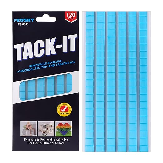 Feosky Adhesive Poster Sticky Tack Putty, Reusable and Removable Adhesive Putty, 120PCS, Mounting Putty for displaying Wall Paintings, Museum Art Photography, Picture, Crafts (Blue, Pack of 1)