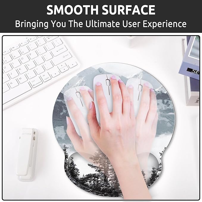 Ergonomic Mouse Pad with Wrist Rest, Small Mousepad with Non-Slip Rubber Base and Smooth Surface, Grey Mouse Pads for Desk, Office Desk Accessories