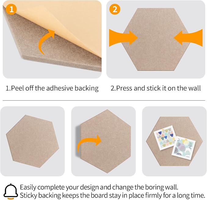 Large Felt Bulletin Cork Board Tiles for Office 15 x 13 inch, 10Pcs | Fully Self Adhesive Backing, 1300 g/m² High-Density Felt Hex Corkboards for Wall, Frameless, Peel & Stick, Modern, Decorative
