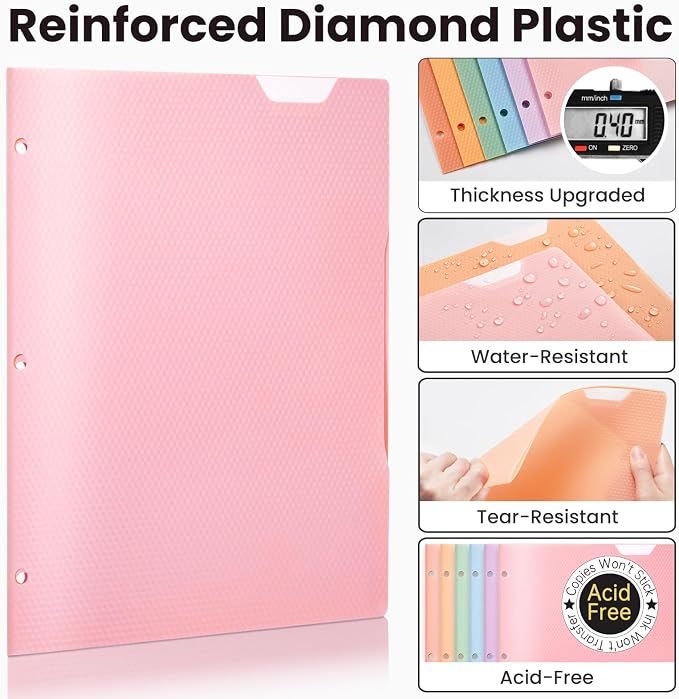 Sooez 2-Pocket Folders with Pockets, Plastic Heavy Duty, Fits 3-Ring Binder | 1 Pack Pockets Folder for 3 Ring Binder with Writable Label, Letter Size,Pink
