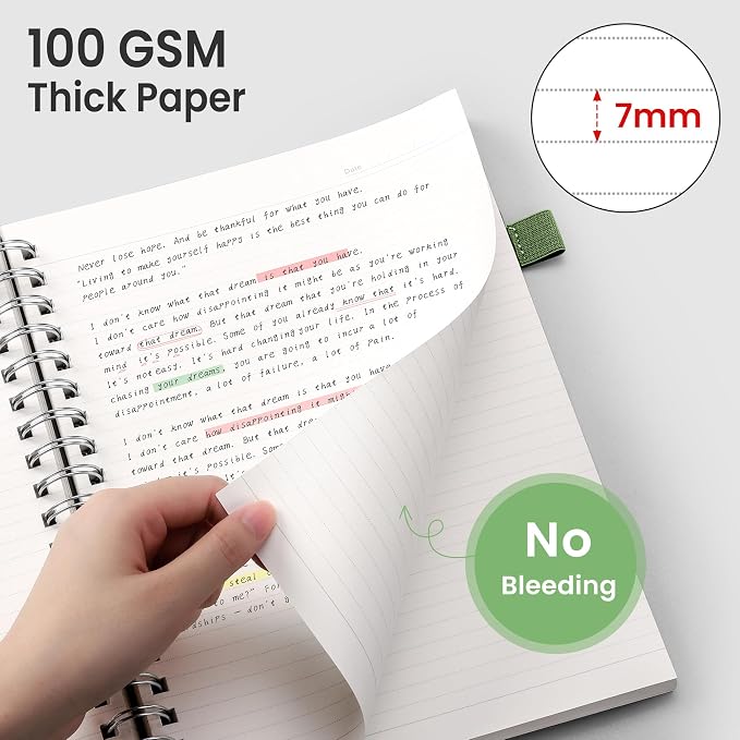 EMSHOI Lined Spiral Journal Notebook, 300 Pages, A4 Size (8.2'' x 11.2'') | College Ruled, 100 GSM Thick Paper, Flexible Plastic Cover, for School, Writing, Work, Office & Journaling (Green)