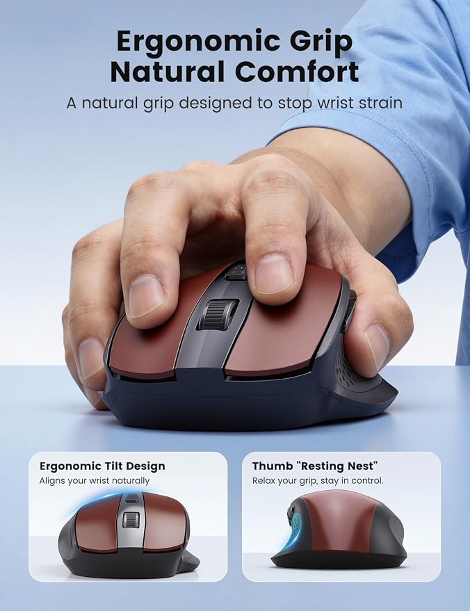 SABLUTE Wireless Mouse for Laptop, Red Computer Mouse with USB-A&USB-C Receiver, Office Cordless Mice with 6 Buttons & 3 Level DPI for Small to Medium Hands, Works with PC, Desktop & Tablet M21