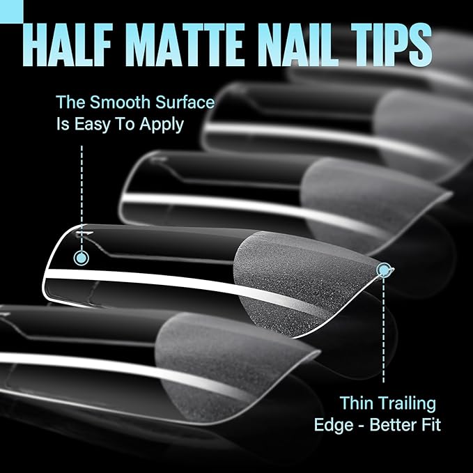TOMICCA Medium Square Nail Tips, 504Pcs Half Matte Press on Full Cover Acrylic Nails, Pre-Shape Soft Acrylic Fake Nail Tips for Nail Extension Art Home DIY Nail Salon 12 Sizes