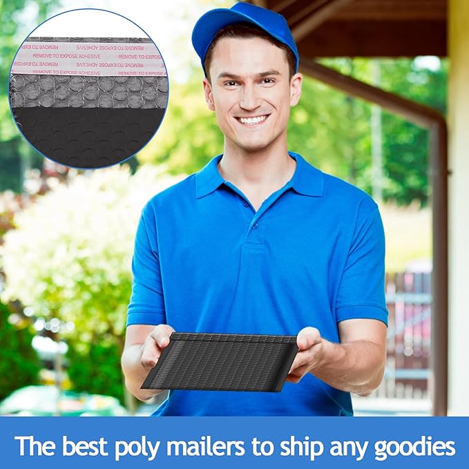 50 Pcs Black Bubble Mailers, Poly Padded Envelopes, Waterproof Self Seal Adhesive Shipping Bags, Bubble Envelopes for Mailing Shipping Packing Small Business