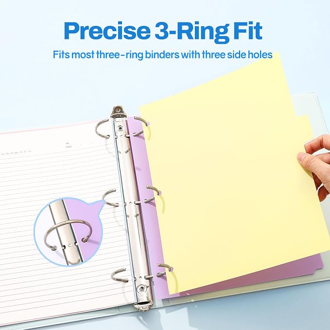 SUNEE 8 Tab Binder Dividers,Plastic Dividers for 3 Ring Binder,3 Ring Binder Dividers with Tabs for School Office Home Supplies,Soft Color, 3 Set