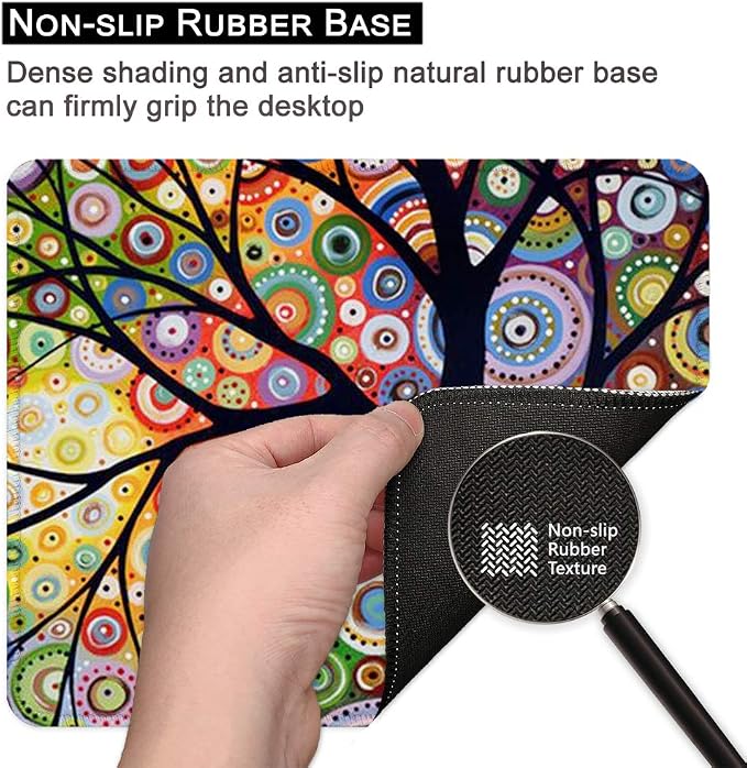 BOSOBO Mouse Pad, Custom Tree of Life Mouse Mat, Small Gaming Mouse Pad for Women and Men, Waterproof Office Mousepad, Non-Slip Rubber Base, Stitched Edge, Rectangle 10.2 x 8.3 x 0.12 Inch