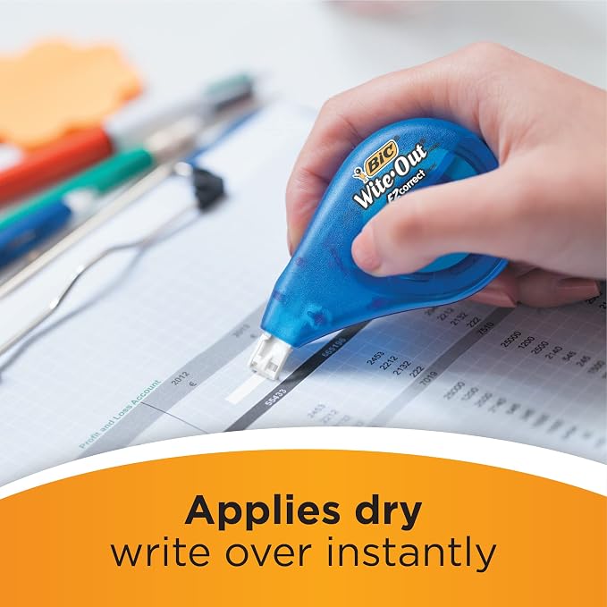 BIC Wite-Out Brand EZ Correct Correction Tape, Applies Dry, Translucent Dispenser Shows How Much Tape is Remaining (Pack of 9, 162 Count Total)
