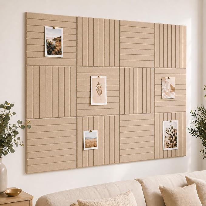 Stripe Felt Bulletin Board Tiles, Cork Board Alternative 48 x 36 in | 0.35 in modular felt wall tiles for notes, photos, schedules, reminders in offices, classrooms, home and office workspaces
