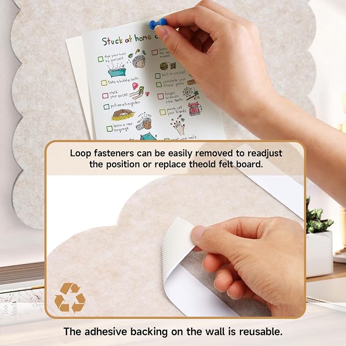 Scalloped Felt Bulletin Board 24" x 18" Cork Board Alternative,Decorative Felt Pin Board Foldable Cork Boards for Walls Self-Adhesive Cork Board for Home Office Classroom Pin Board (Oatmeal) 2pack
