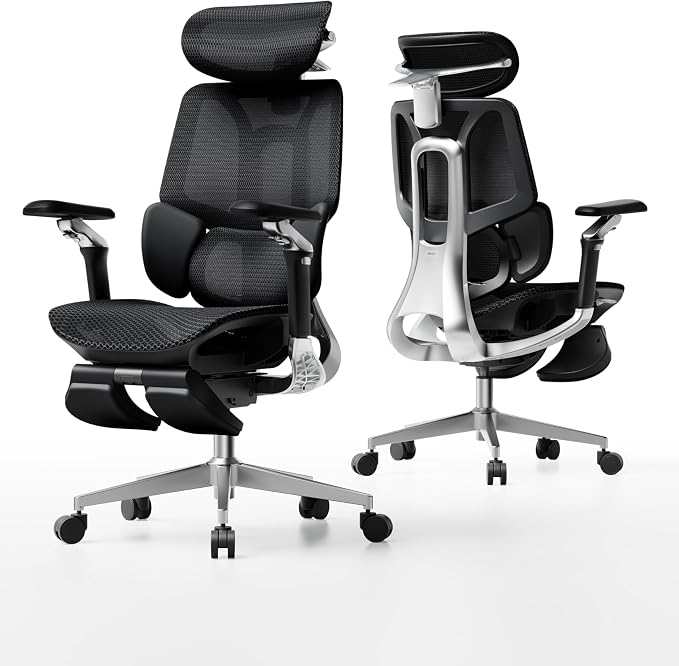 Hbada E3 Pro 2026 Edition Ergonomic Office Chair, Mesh Desk Chair with 3-Zone Floating Lumbar Support, Upgraded 4D Headrest, 720° Armrests, Black with Footrest