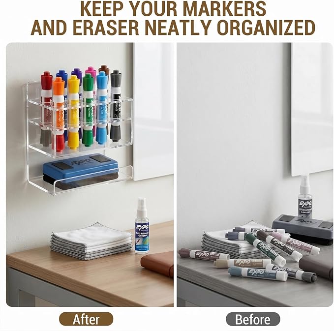 MyGift Dry Erase Marker Holder Wall Mount Clear Acrylic 10 Slot Organizer | Ten Slot Capacity, Easy Access, Wall Mounted Organization, Clear Visibility, Classroom Office Essential, Space Saving Design