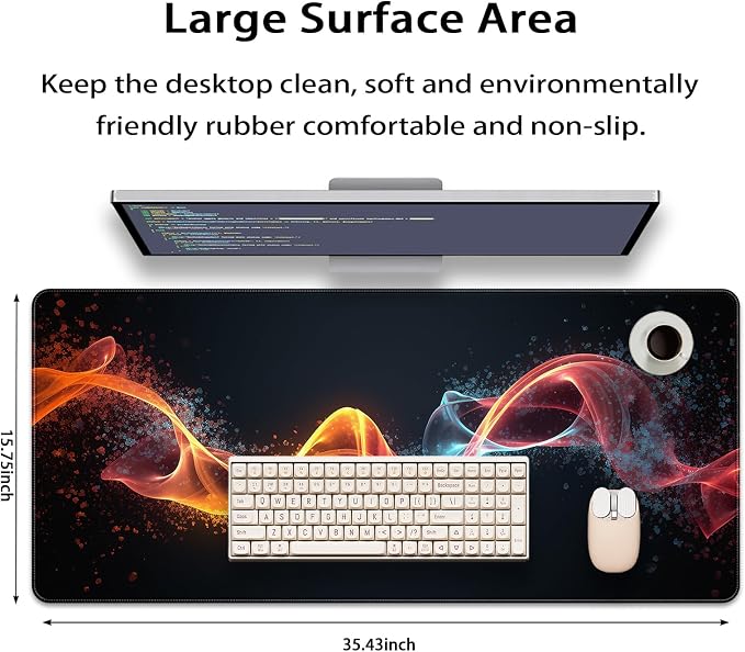 35.4 x 15.7 in, XXL Large Mouse Pad for Desk, Extended Keyboard Mouse Mat for Computer Office, Big Mouse pad with Stitched Edges, Gaming Pc-Abstract Lines on a Black