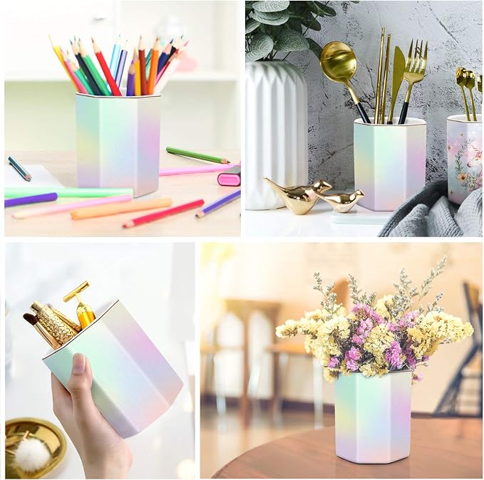 Pen Holder for Desk, Pencil Cup Holder Desktop Stationery Makeup Brush Organizer for Girls Durable Ceramic Desk Organizer for Office, Classroom, Room, Colorful