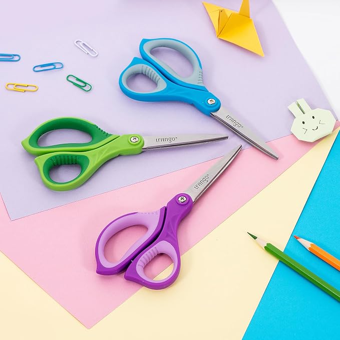 LIVINGO Kids Scissors 7" School Craft Scissors Pointed Tip 3 Pack | Sharp Cutting Blade, Ergonomic Comfort Grip, Middle High School Students, Home Office Craft Projects, Assorted Colors