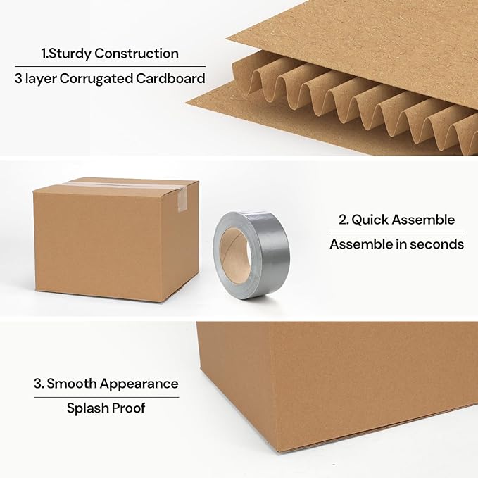 Rempry 25 Pack 8x8x6 Shipping Boxes Brown, Small Corrugated Cardboard Box for Mailing, Packaging Small Business, Kraft Mailer Gift Boxes
