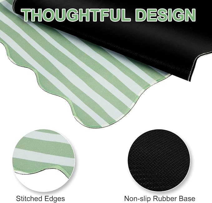 L-SPOUTTO Green Striped Mouse Pad,Scalloped Desk Mat XXL Large Geometric Gaming Mousepad,35.4x15.7in Non-Slip Rubber Base Keyboard Pad Waterproof Desktop Mat for Laptop Computer Game Home Office
