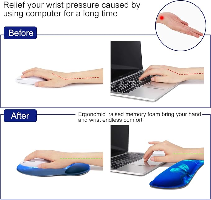 Mouse Pad Keyboard Wrist Rest, Gel Non Slip Rubber Wrist Support Rest Mouse Pad for Home Office, Computer, Laptop, Typist, Gamer, Soft Cushion Mousepad with Memory Foam Ergonomic, Blue Butterfly