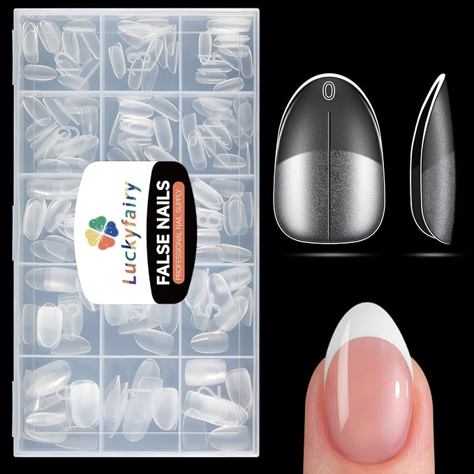 Oval Round Nail Tips, 504pcs Full Matte Short Oval Almond Shape Nail Tips for acrylic nail tips press on nails DIY Short Gel Nail Extention, 15 Sizes Luckyfairy Gelly Tips