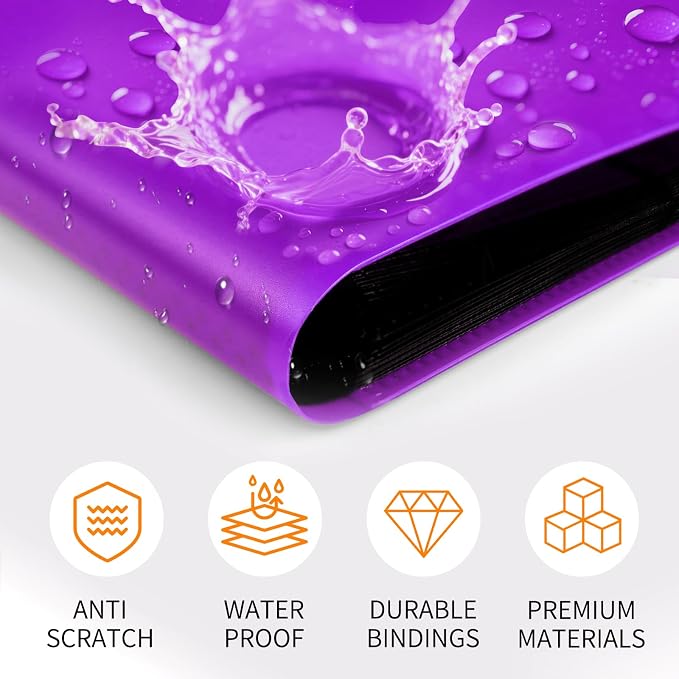 Trading Card Binder 9 Pocket, 360 Card Waterproof Folder with Side Loading Sleeves, Sturdy Card Collection Album for MTG, TCG, Game Cards & Sports Cards (1, Purple)