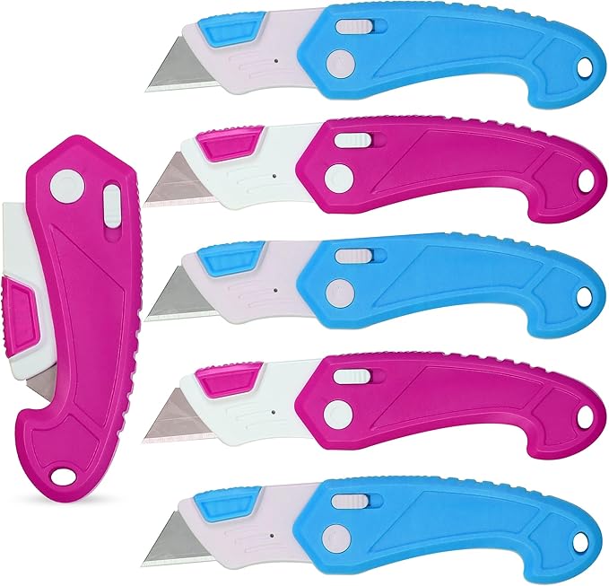 Lightweight Strong ABS Plastic Folding Utility Box Cutter (Bright Pink/Blue, 6)