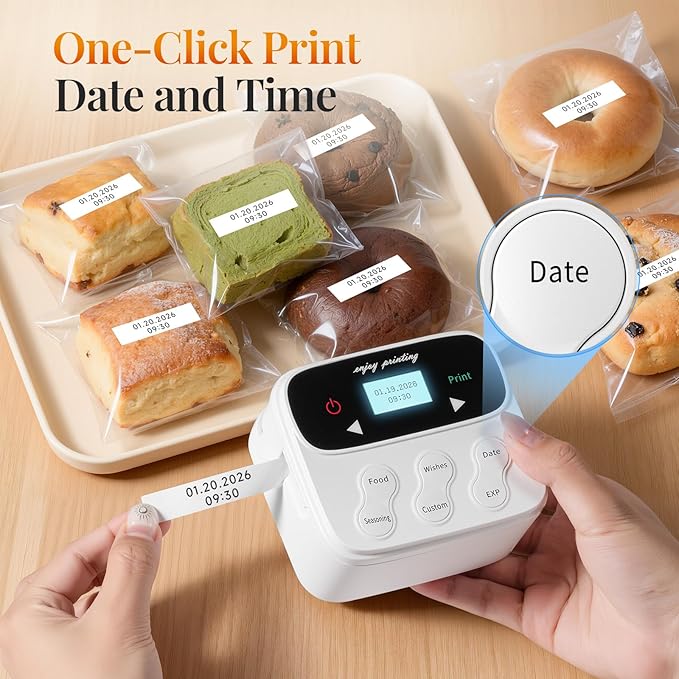 Phomemo Ribbon Label Printer, Kitchen Magnetic Label Maker Machine with 4 Tapes F12 Handheld Rechargeable Backlit-LCD Screen Labeler One-Click Print Date for Home Food School Gift Wrapping Fridge