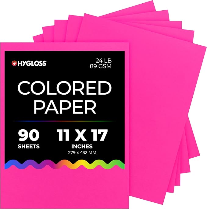 Hygloss Fuchsia Colored Paper - 24 lb, 89 gsm, Acid-Free, Fade-Resistant, 11x17-Inch Ledger Size Color Copy Paper, 90 Sheets