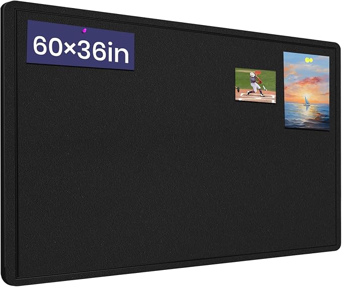 Large Bulletin Board 60" x 36" Felt Cork Board - Decor Pin Board, Black | Cork Board Alternative for Wall, Foldable Self-Adhesive Vision Board Prayer Board with Pushpins for Home Office Classroom