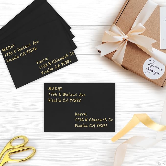 50 Pack A7 Envelopes, Black Greeting Card Envelopes Self Seal, 5.24 x 7.24 in Envelopes for Birthday Graduation Baby Shower Wedding Invitation Cards