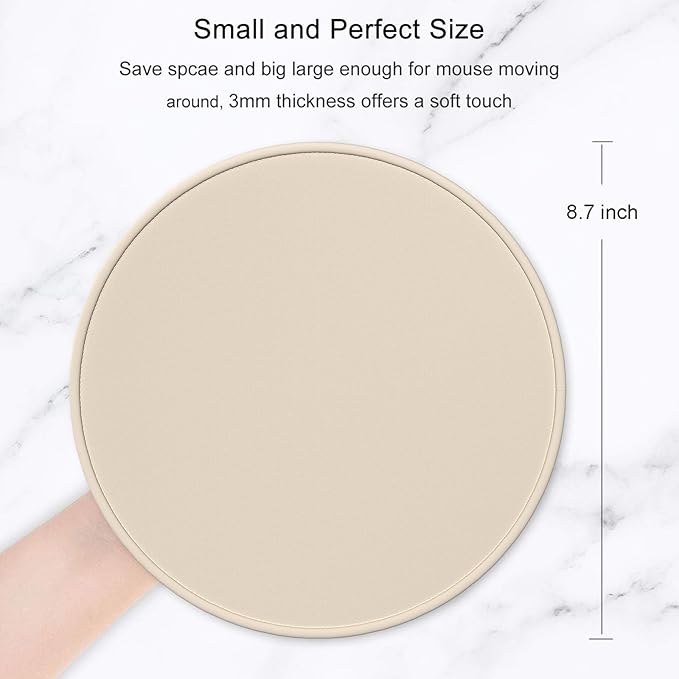 Hsurbtra Mouse Pad, Premium-Textured Small Round Mousepad 8.7 x 8.7 Inch Beige, Stitched Edge Anti-Slip Waterproof Rubber Pretty Cute Computer Mat for Office Home Gaming Laptop Men Women Kids