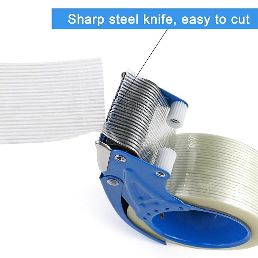 BOMEI PACK Strapping Tape 2Inch with Dispenser, Mono Fiberglass Reinforced Packing Tape with String for Shipping, 3Rolls x 5.5Mil x 35Yds, Total 105Yds