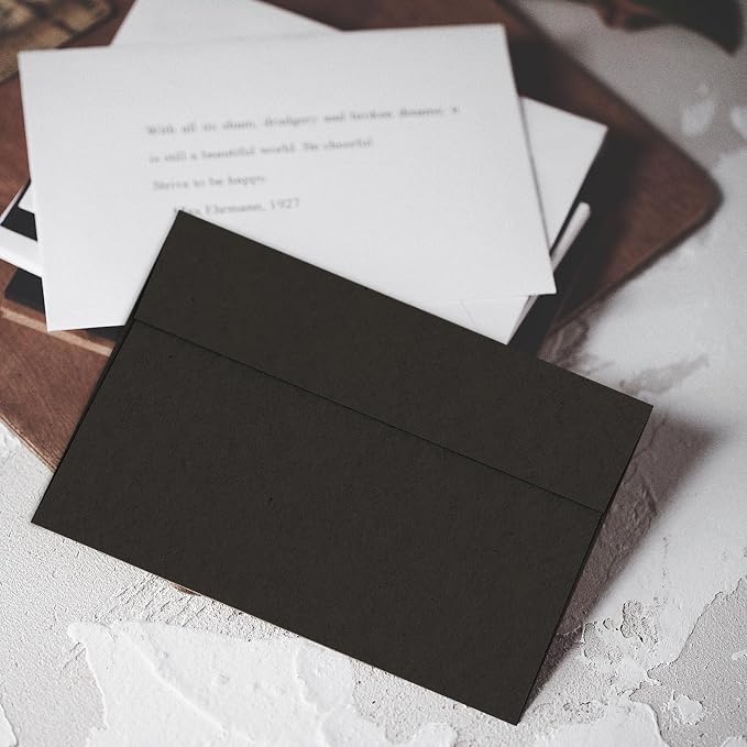 100 Pack Goefun A4 Black Envelopes 4x6 Self Seal, 4.25 x 6.25, 110 GSM | Printable Black Invitation Envelopes for 4x6 Cards, Graduation, Wedding Invitations, Photos, Baby Shower, and Holidays
