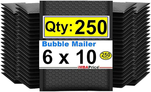 iMBAPrice 6x10 Inch Black Poly Bubble Mailers #0, 250-Pack – Self-Seal Waterproof Padded Shipping Envelopes, Small Opaque Mailing Bags for Small Business & E-commerce