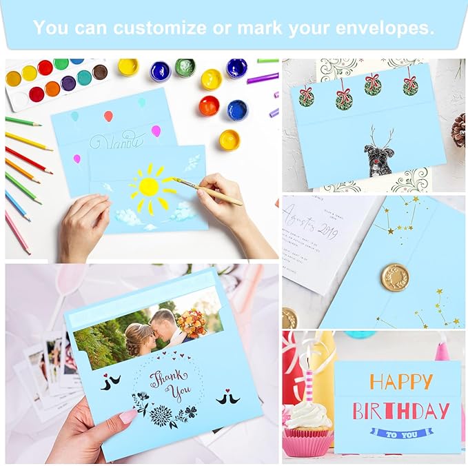 50 Packs Blue 5x7 Envelopes, Blue Envelopes 5x7, A7 Invitation Envelopes Self Seal for Weddings, Invitations, Photos, Greeting Cards, Mailing