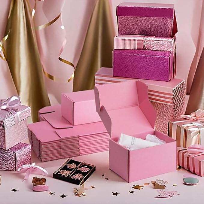 7x5x4 inch Pink Shipping Boxes for Small Business- Set of 25 | Sturdy ECT 32 Corrugated Cardboard Mailer Boxes, Easy Assemble for Packaging, Mailing, Gift