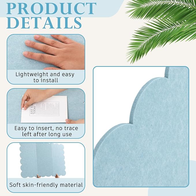 Mooliwe Scalloped Felt Bulletin Cork Board Foldable Light Blue 24 * 18 Inch | 2' x 1.5' Trifold, Self Adhesive, Picture Vision Board, Cork Alternative for Wall, Pin Bulletin Decorative for Office Bedroom
