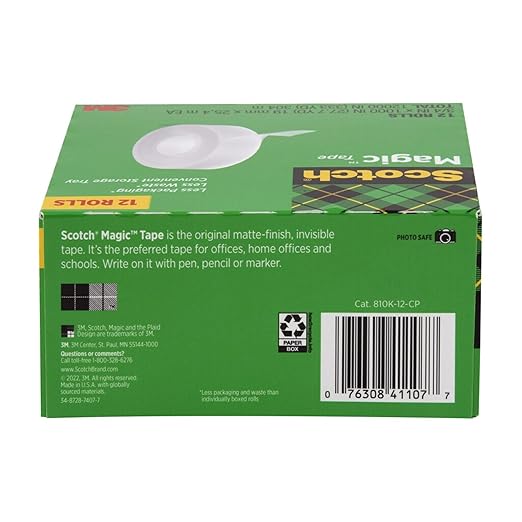 Scotch Magic Tape,Invisible,Home Office Supplies and Back to School Supplies for College and Classrooms,12 Rolls,(Pack of 2)