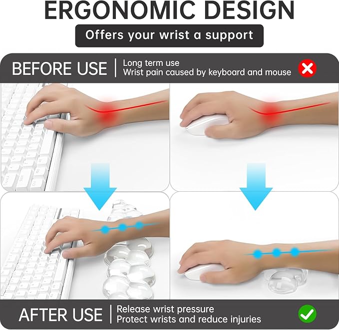 Mouse Pad with Wrist Rest, Soft Cloud Gel Keyboard Mouse Pad Set with Hand Wrist Support, Cute Non Slip Office Desk Accessories for Comfort/Pain Relief/Computer/Laptop (Clear Cloud)